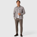 Men's Slim Fit Overshirt with Mandarin Collar & Soft Brushed Cotton Feel - Full Body Walk