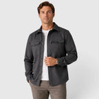 Dark Grey Men's Slim Fit Overshirt with Mandarin Collar & Soft Brushed Cotton Feel