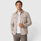 Light Apricot Men's Slim Fit Overshirt with Mandarin Collar & Soft Brushed Cotton Feel