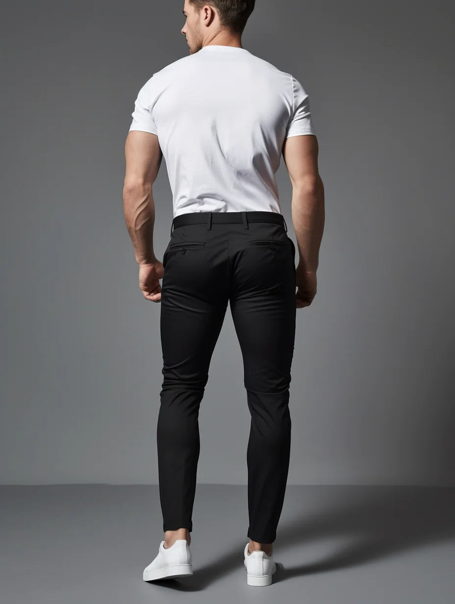 Men's Slim Fit Chinos with Tapered Leg & Flat Front - Back Full Walking