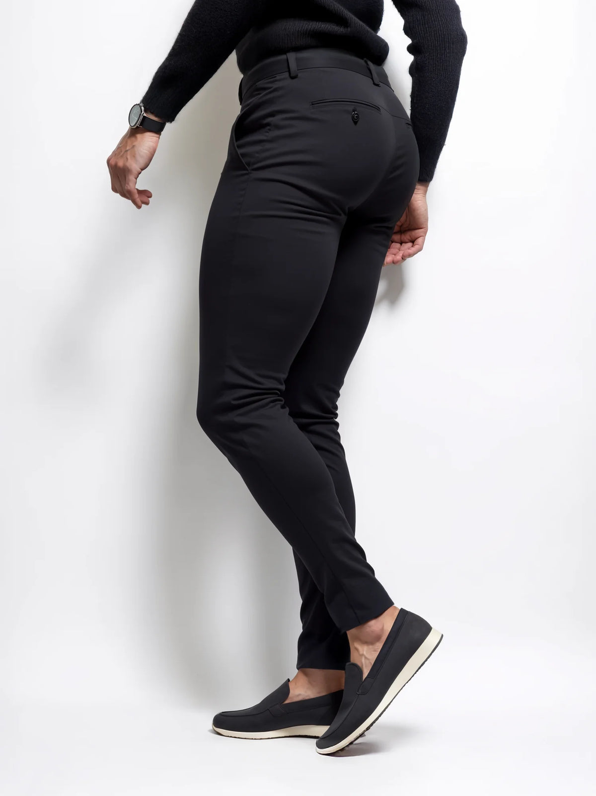 Men's Slim Fit Chinos with Tapered Leg & Flat Front - Back Side Lean