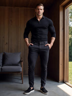 Men's Slim Fit Chinos with Tapered Leg & Flat Front - Front Full Outdoor