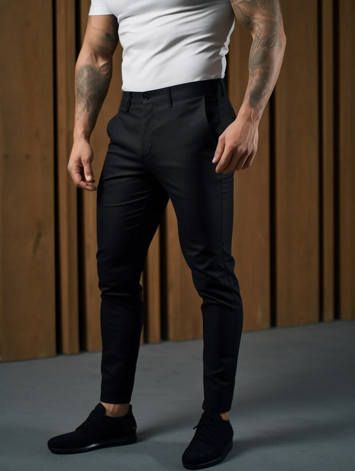 Black Men's Slim Fit Chinos with Tapered Leg & Flat Front