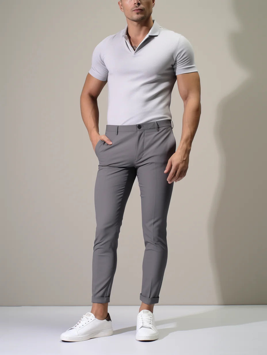 Men's Slim Fit Chinos with Tapered Leg & Flat Front - Front Full Studio