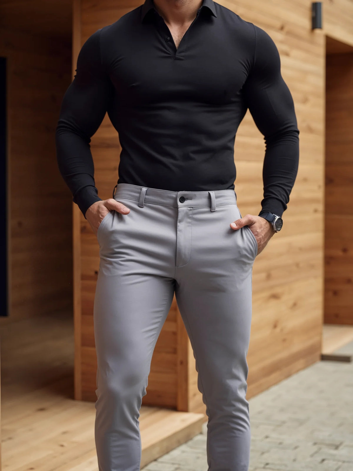 Men's Slim Fit Chinos with Tapered Leg & Flat Front - Front Pockets Outdoor
