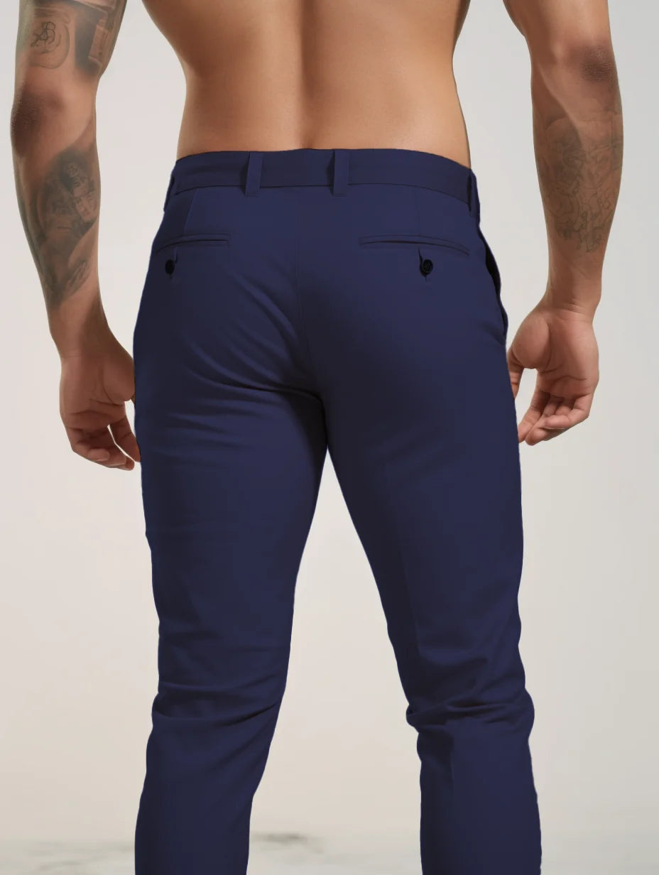 Men's Slim Fit Chinos with Tapered Leg & Flat Front - Back Detail Shirtless