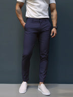 Navy Blue Men's Slim Fit Chinos with Tapered Leg & Flat Front