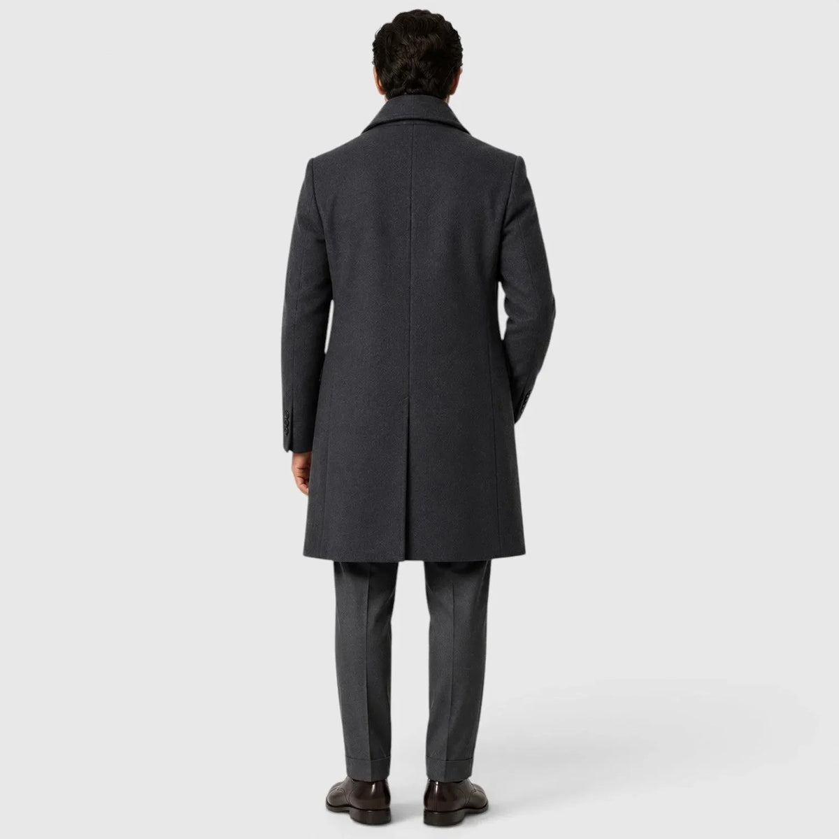Men's Slim Fit Trench Coat with Button Closure & Notched Lapel - Back View