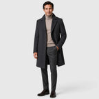 Dark Grey Men's Slim Fit Trench Coat with Button Closure & Notched Lapel - Front View