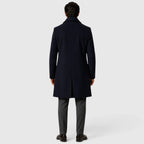 Navy Blue Men's Slim Fit Trench Coat with Button Closure & Notched Lapel - Back Full