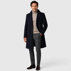 Men's Slim Fit Trench Coat with Button Closure & Notched Lapel - Front Detail