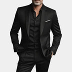 Black Men's Slim Fit Two Piece Suit with Notch Lapel & Single-Button Blazer