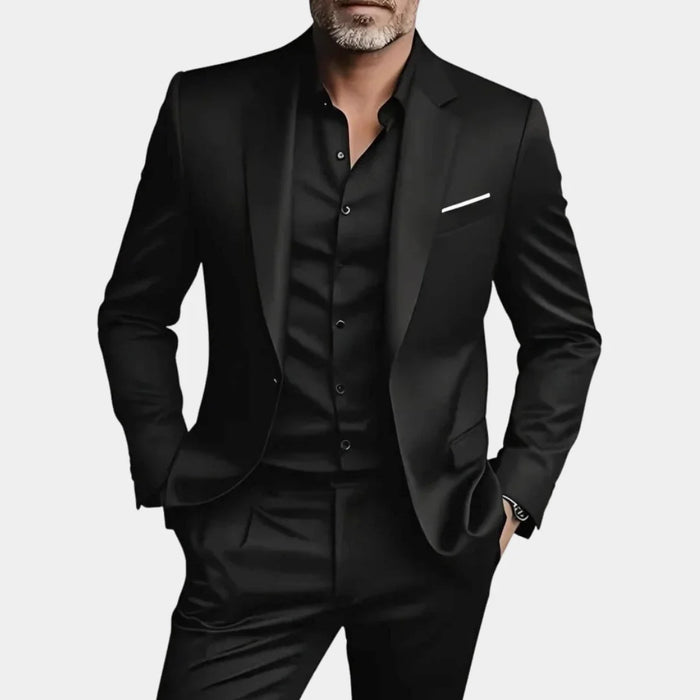 Black Men's Slim Fit Two Piece Suit with Notch Lapel & Single-Button Blazer