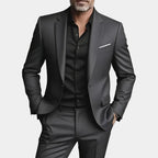 Dark Gray Men's Slim Fit Two Piece Suit with Notch Lapel & Single-Button Blazer