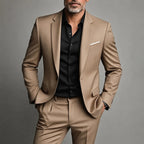 Khaki Men's Slim Fit Two Piece Suit with Notch Lapel & Single-Button Blazer