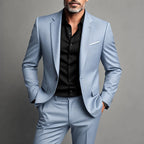Light Blue Men's Slim Fit Two Piece Suit with Notch Lapel & Single-Button Blazer