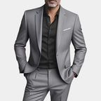 Light Gray Men's Slim Fit Two Piece Suit with Notch Lapel & Single-Button Blazer
