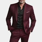 Wine Red Men's Slim Fit Two Piece Suit with Notch Lapel & Single-Button Blazer