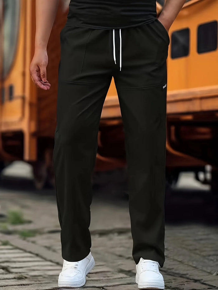 Black Men's Sport Pants with Drawstring Waist & Side Pockets
