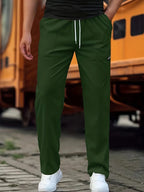 Green Men's Sport Pants with Drawstring Waist & Side Pockets