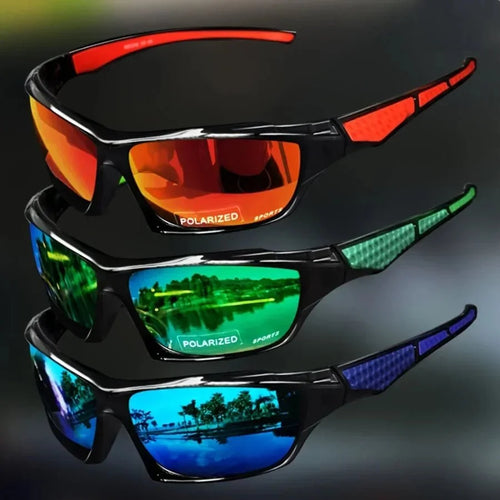 Men's Polarized Sunglasses with UV400 Protection & Sport Wraparound Frame - Red Stacked Three Colors