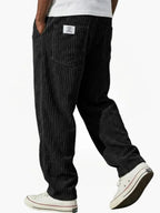 Black Men's Corduroy Pants with Elastic Waist & Straight Fit — Nathan
