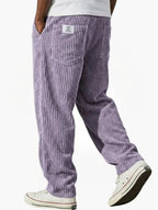Blue Men's Corduroy Pants with Elastic Waist & Straight Fit — Nathan - Back Full Lilac
