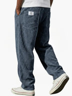 Blue Men's Corduroy Pants with Elastic Waist & Straight Fit — Nathan