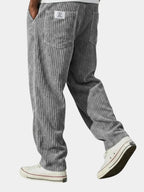 Grey Men's Corduroy Pants with Elastic Waist & Straight Fit — Nathan - Back Full Walking