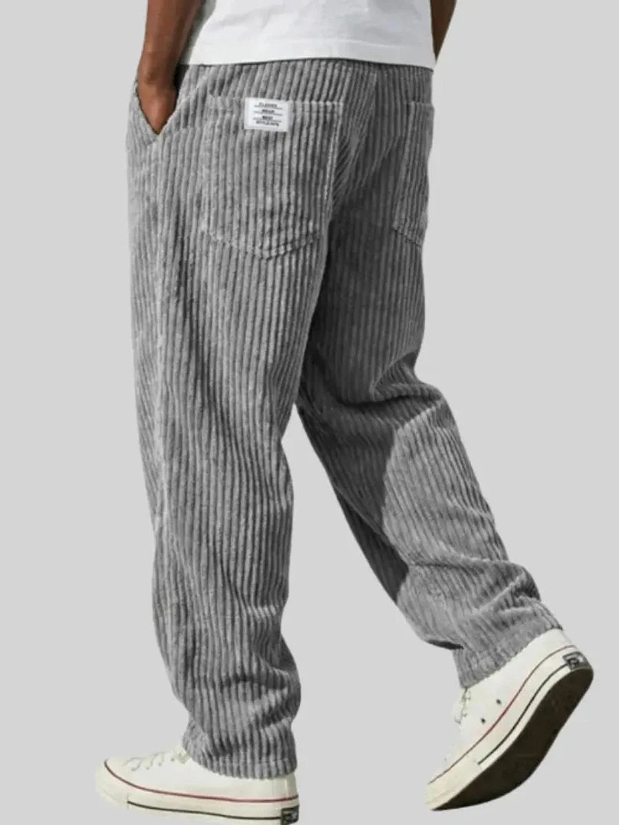 Grey Men's Corduroy Pants with Elastic Waist & Straight Fit — Nathan