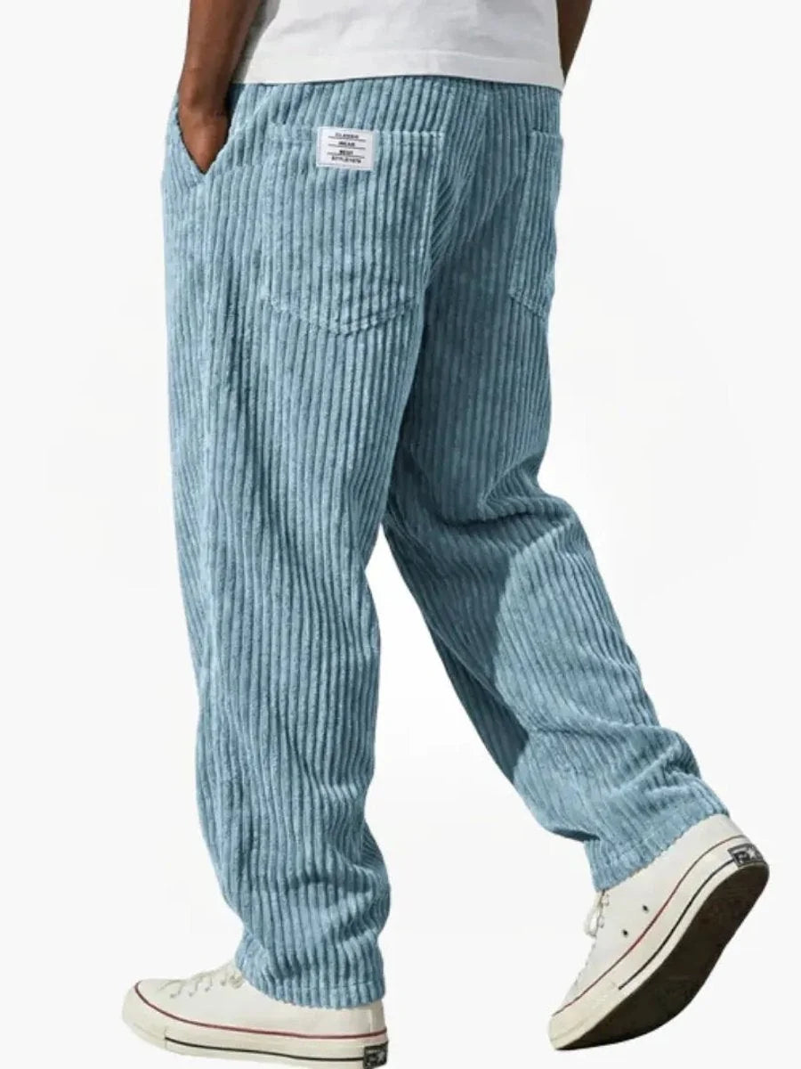 Light Blue Men's Corduroy Pants with Elastic Waist & Straight Fit — Nathan