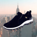 Black Men's Suede Walking Shoes — Silas Cushioned Slip-On Lightweight - Side Angle