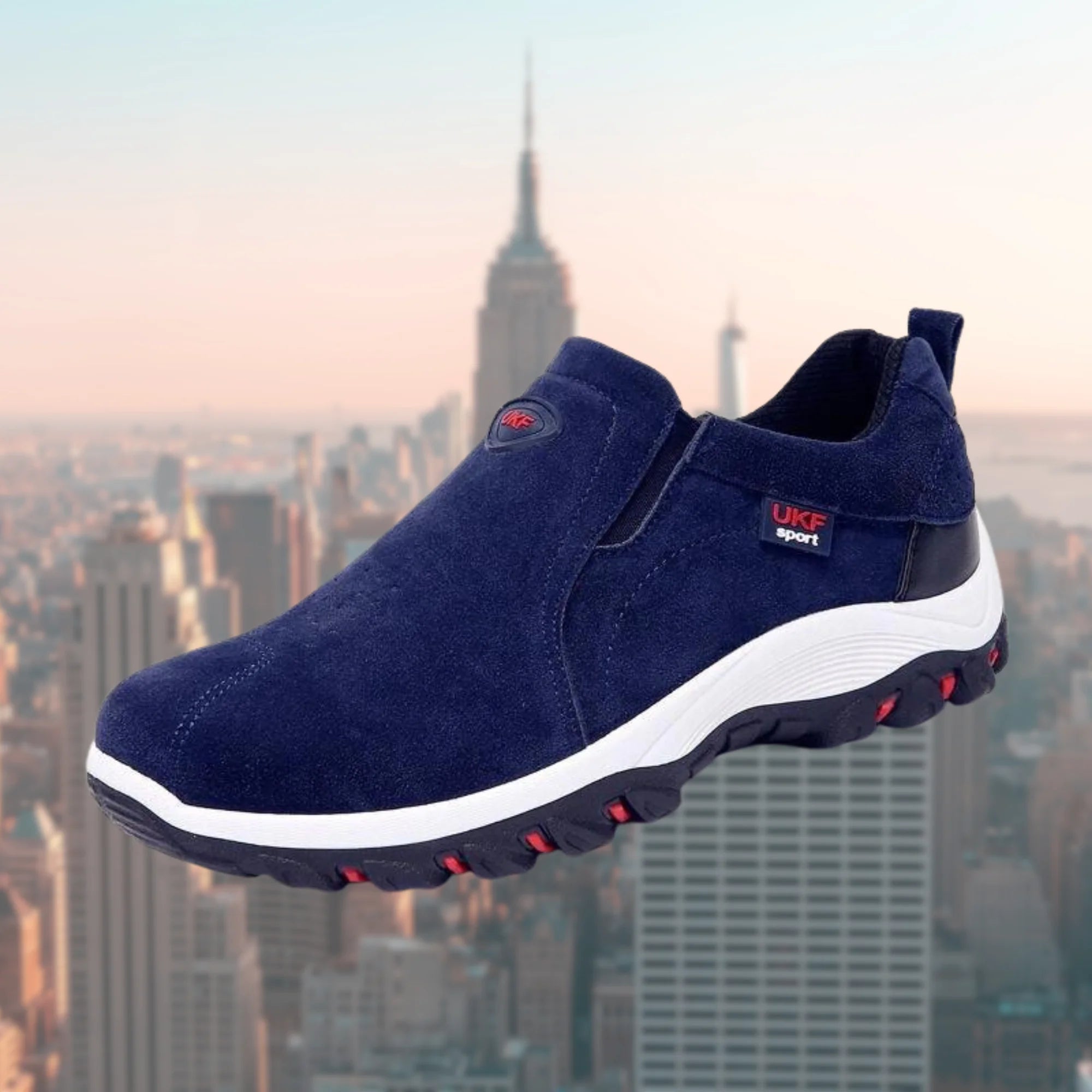 Blue Men's Suede Walking Shoes — Silas Cushioned Slip-On Lightweight - Profile View