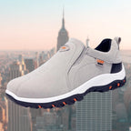 Gray Men's Suede Walking Shoes — Silas Cushioned Slip-On Lightweight - Three Quarter View