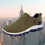 Green Men's Suede Walking Shoes — Silas Cushioned Slip-On Lightweight - Angled View
