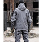 Men's Windproof Outdoor Set with Hooded Jacket & Multi-Pocket Cargo Pants - Worn Back Outdoor