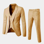 Beige Men's Tailored Two-Piece Suit with Notched Lapel & Slim-Fit Trousers