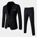 Black Men's Tailored Two-Piece Suit with Notched Lapel & Slim-Fit Trousers