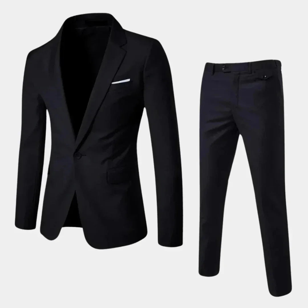 Black Men's Tailored Two-Piece Suit with Notched Lapel & Slim-Fit Trousers