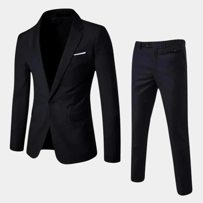 Black Men's Tailored Two-Piece Suit with Notched Lapel & Slim-Fit Trousers