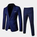 Dark Blue Men's Tailored Two-Piece Suit with Notched Lapel & Slim-Fit Trousers - Front Full Suit Set