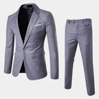 Grey Men's Tailored Two-Piece Suit with Notched Lapel & Slim-Fit Trousers