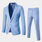 Light Blue Men's Tailored Two-Piece Suit with Notched Lapel & Slim-Fit Trousers - Front Full Blazer Set