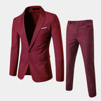 Red Men's Tailored Two-Piece Suit with Notched Lapel & Slim-Fit Trousers