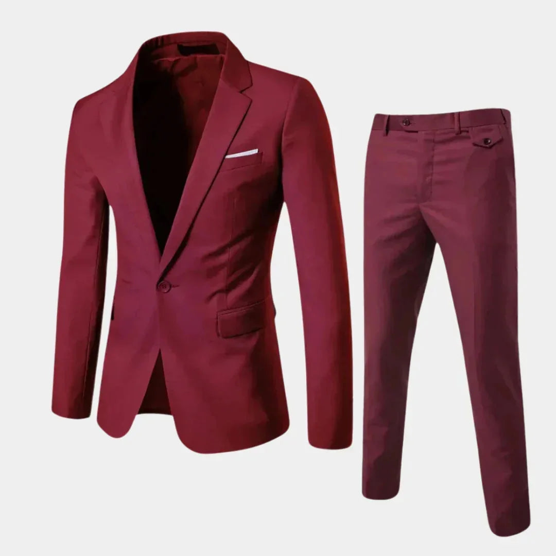 Red Men's Tailored Two-Piece Suit with Notched Lapel & Slim-Fit Trousers