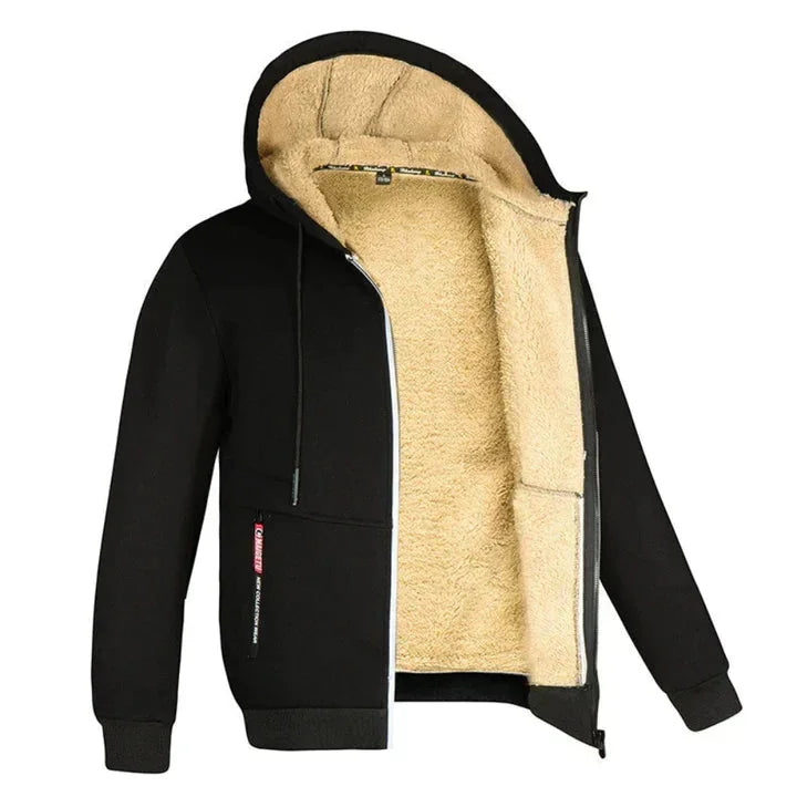 Black Men's Lined Jacket with Hood & Ribbed Cuffs