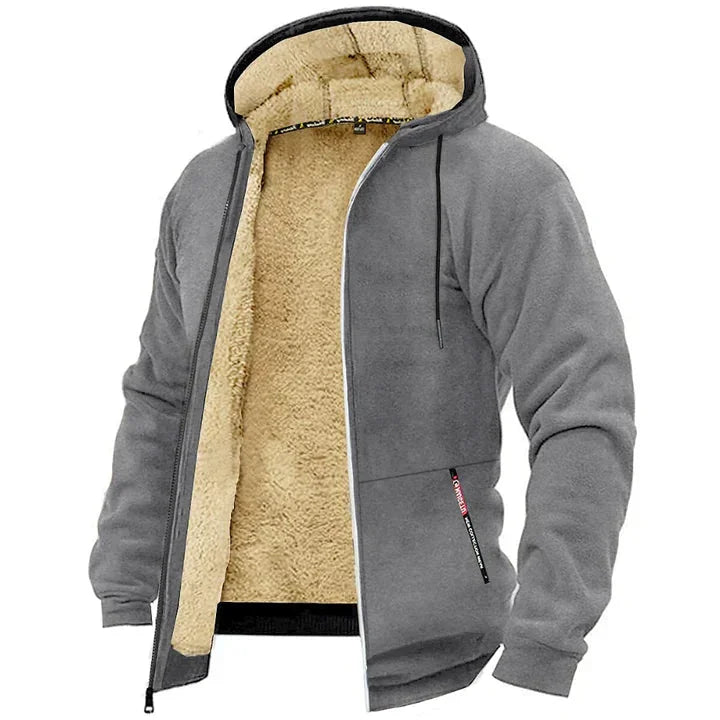 Grey Men's Lined Jacket with Hood & Ribbed Cuffs