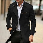 Black Men's Trench Coat with Shoulder Epaulettes & Wide Lapel — Emmett