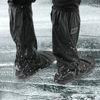 Black Men's Waterproof Shoe Covers with Non-Slip Sole & Zip Closure - Action Splash Both Feet