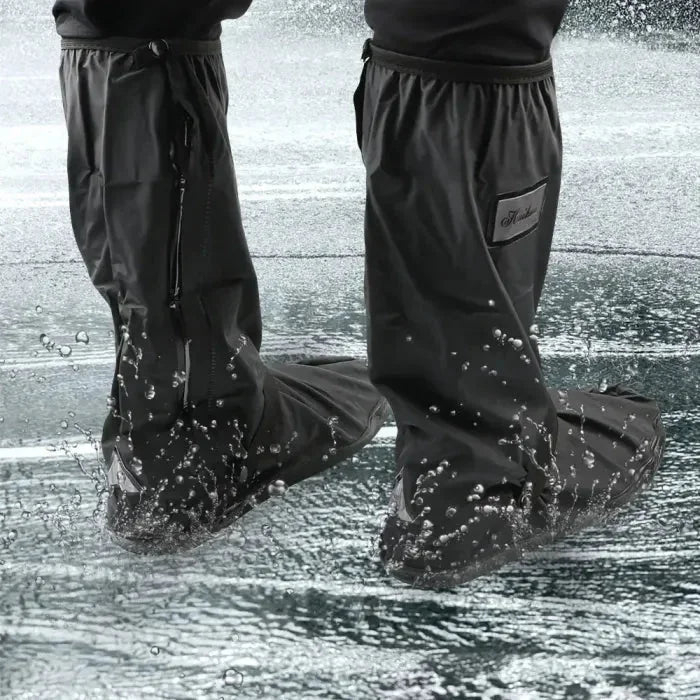 Black Men's Waterproof Shoe Covers with Non-Slip Sole & Zip Closure - Action Splash Both Feet
